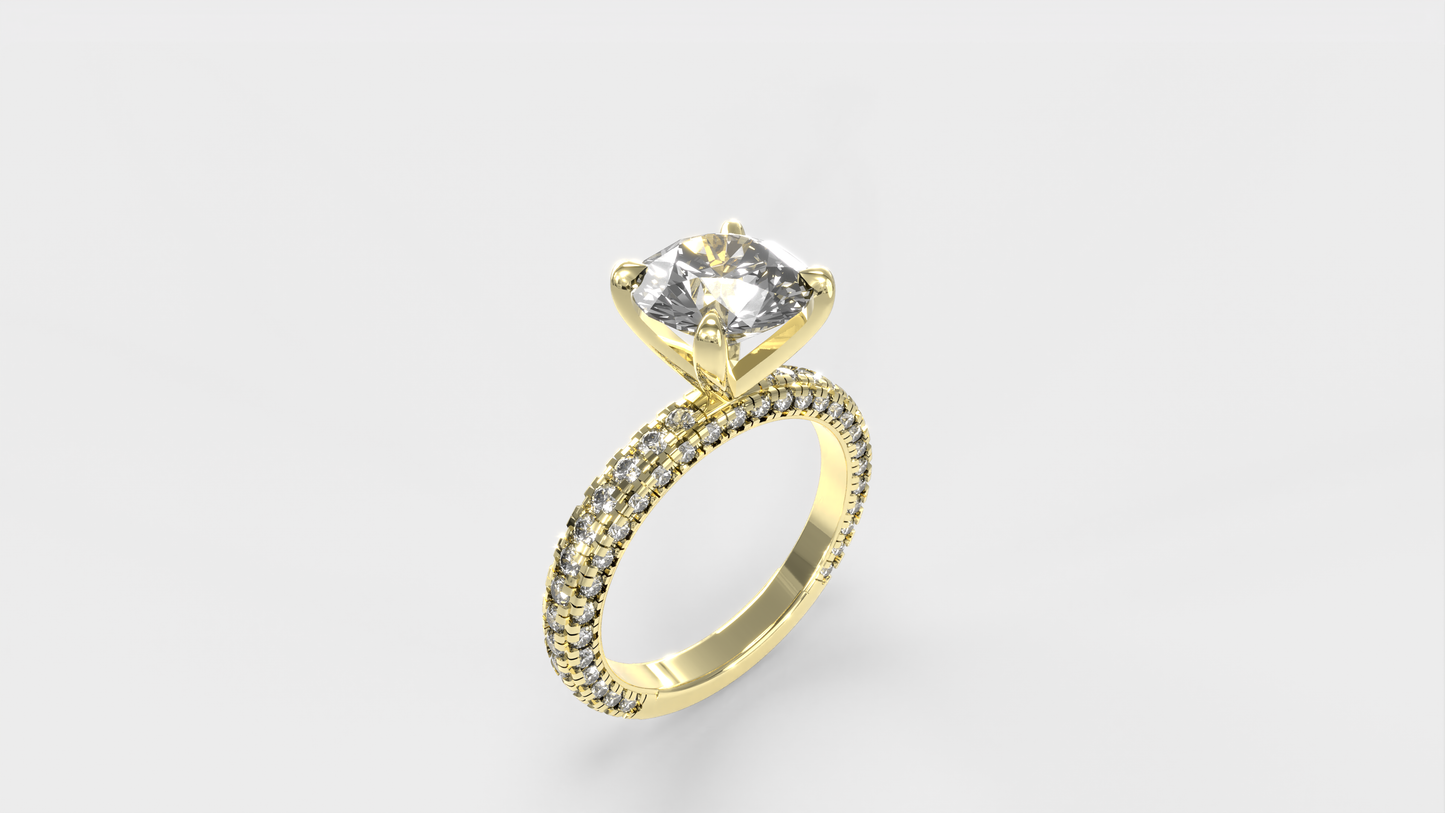 Anillo Pavé Trío Diamante Redondo