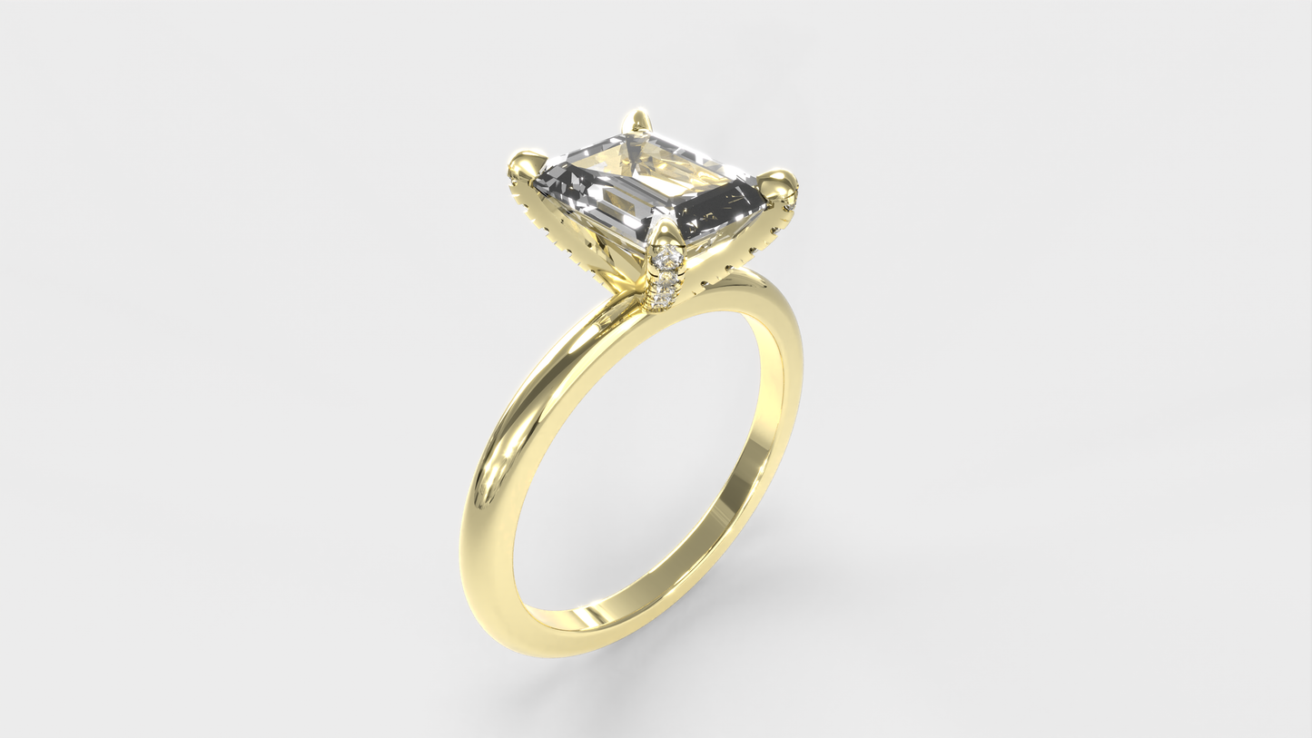 Anillo Pavé En Puntas Diamante Esmeralda