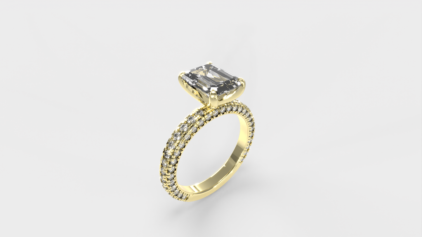 Anillo Pavé Trío Diamante Esmeralda