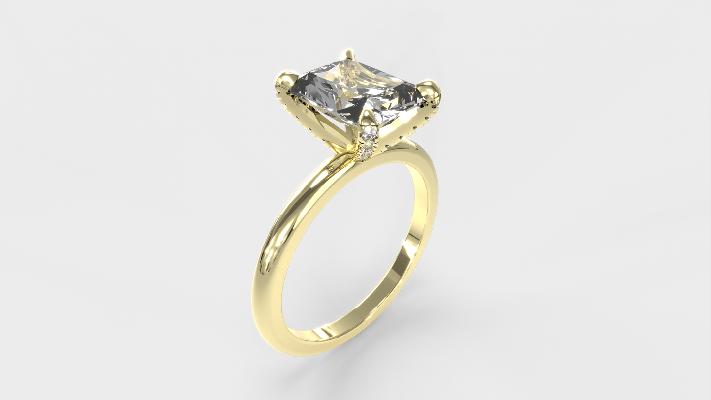 Anillo Pavé En Puntas Diamante Radiante
