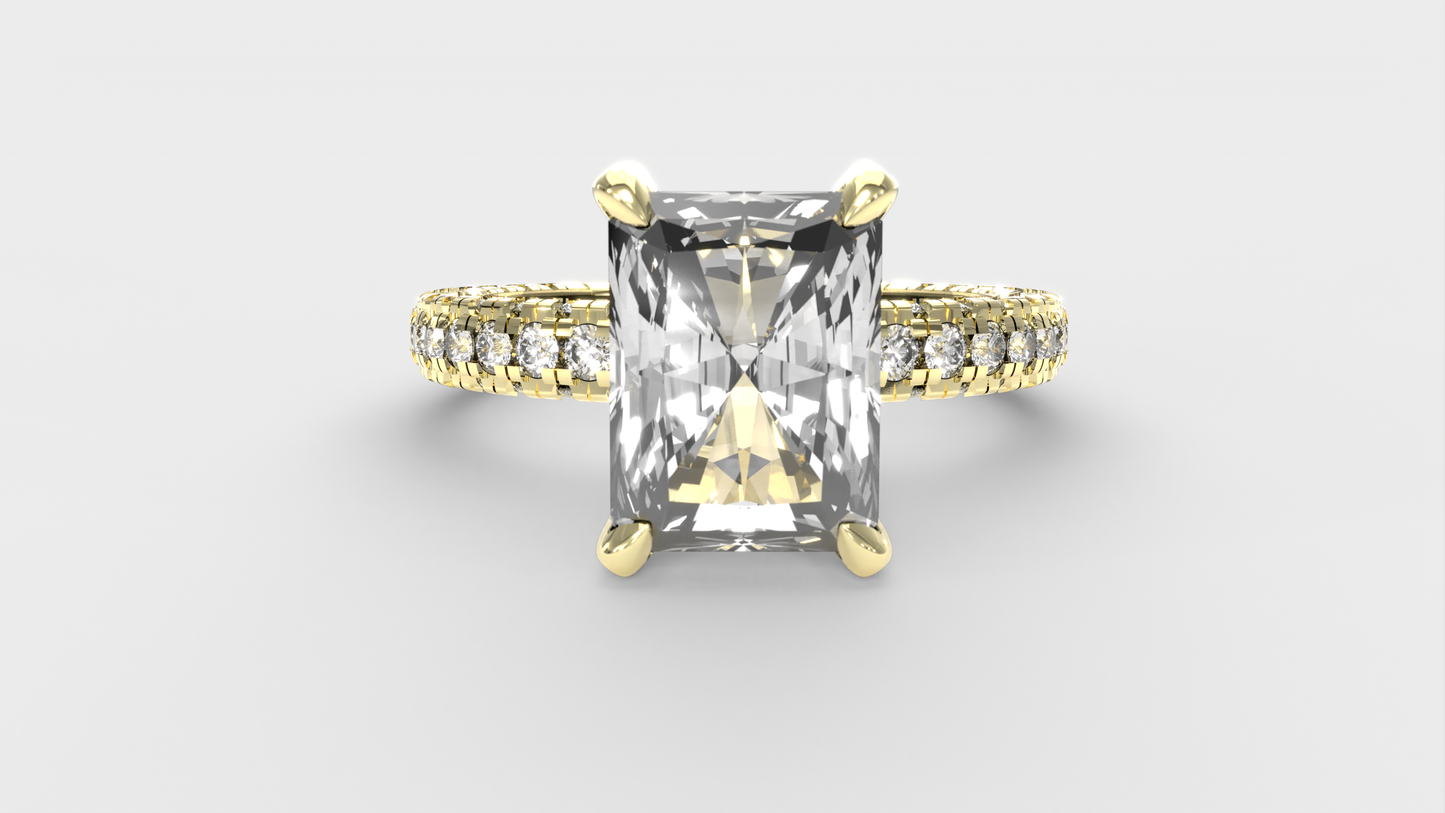 Anillo Pavé Trío Diamante Radiante