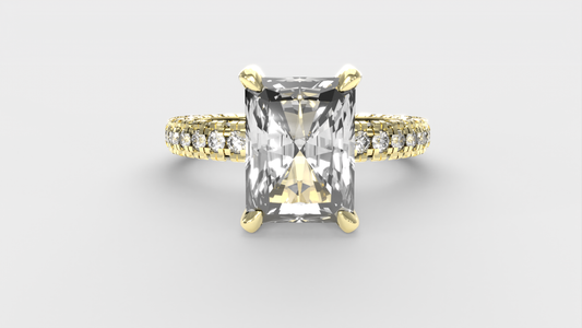 Anillo Pavé Trío Diamante Radiante