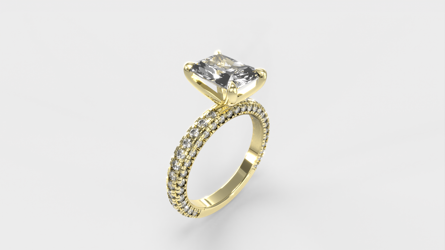 Anillo Pavé Trío Diamante Radiante