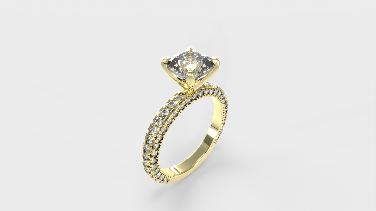 Anillo Pavé Trío Diamante Cojín