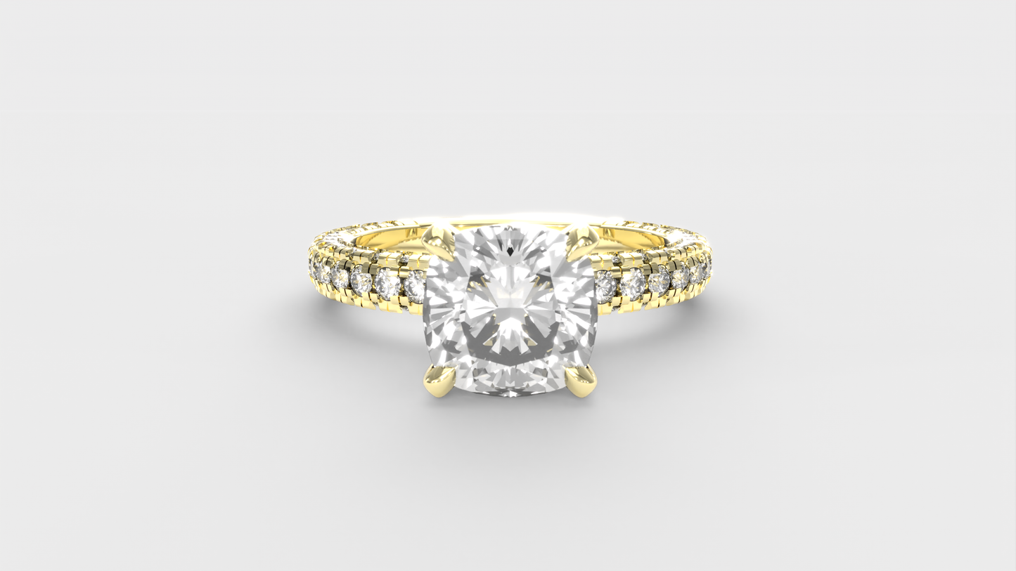 Anillo Pavé Trío Diamante Cojín