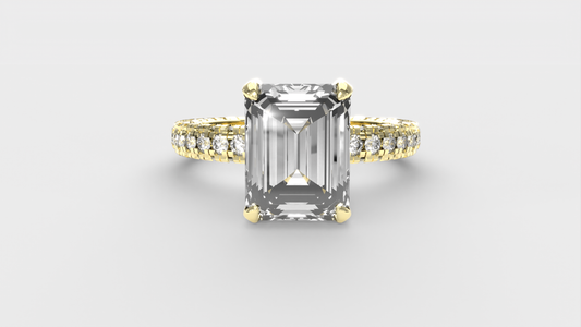 Anillo Pavé Trío Diamante Esmeralda
