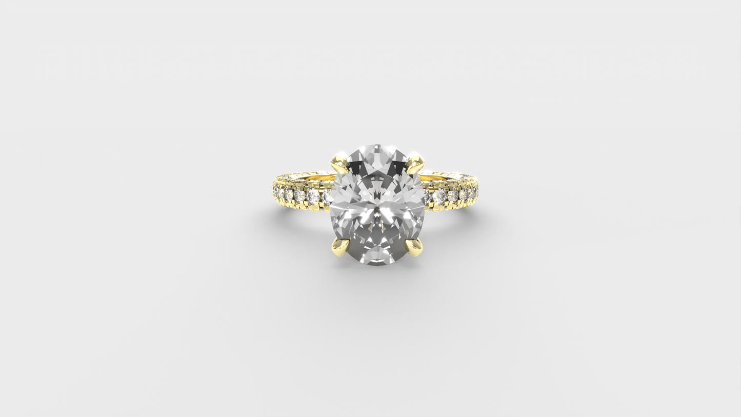 Anillo Pavé Trío Diamante Óvalo