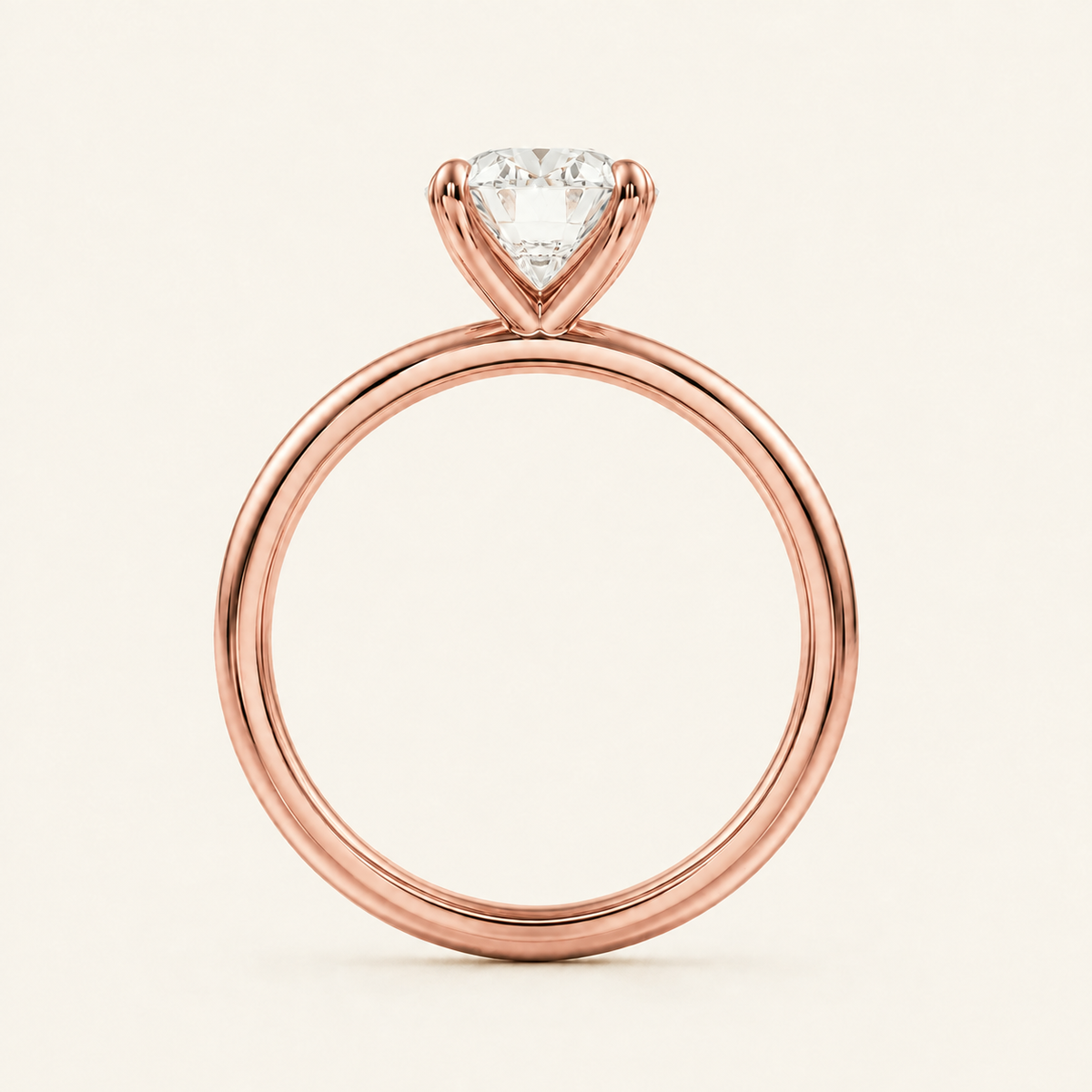 Anillo Solitario Clásico Diamante Óvalo en oro rosado, vista de perfil