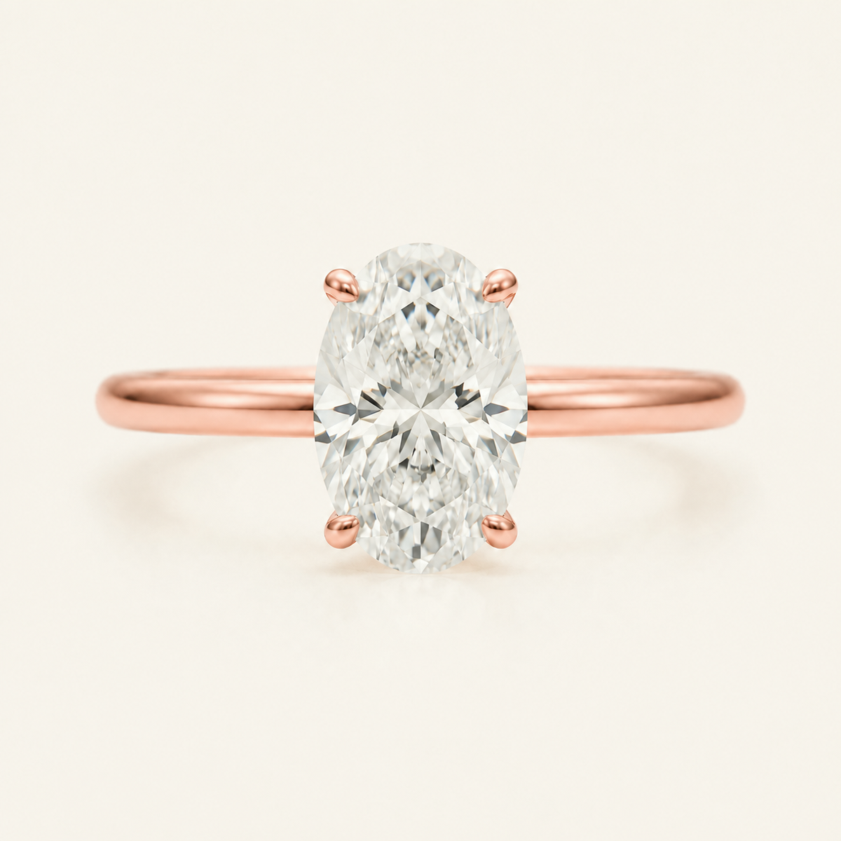 Anillo Solitario Clásico Diamante Óvalo en oro rosado, vista frontal