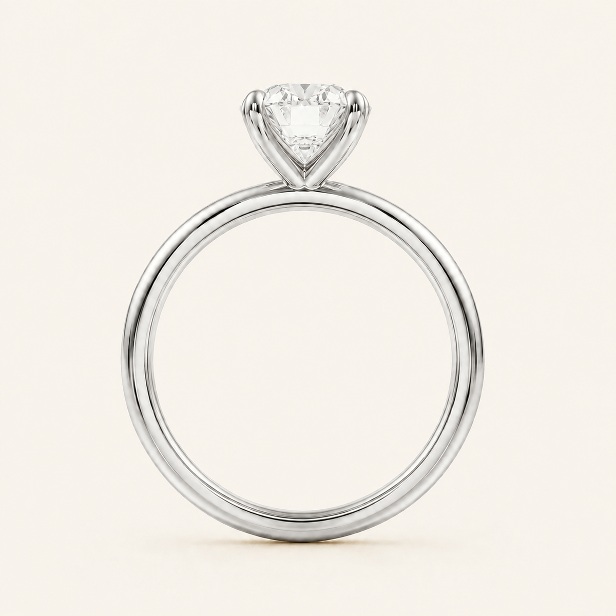 Anillo Solitario Clásico Diamante Óvalo en oro blanco, vista de perfil