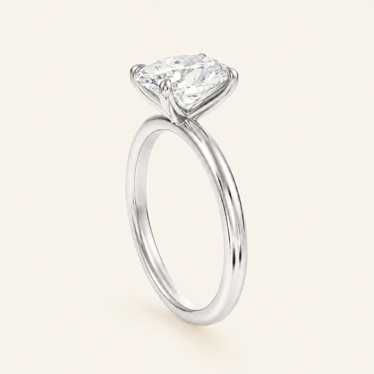 Anillo Solitario Clásico Diamante Óvalo en oro blanco, vista tres cuartos