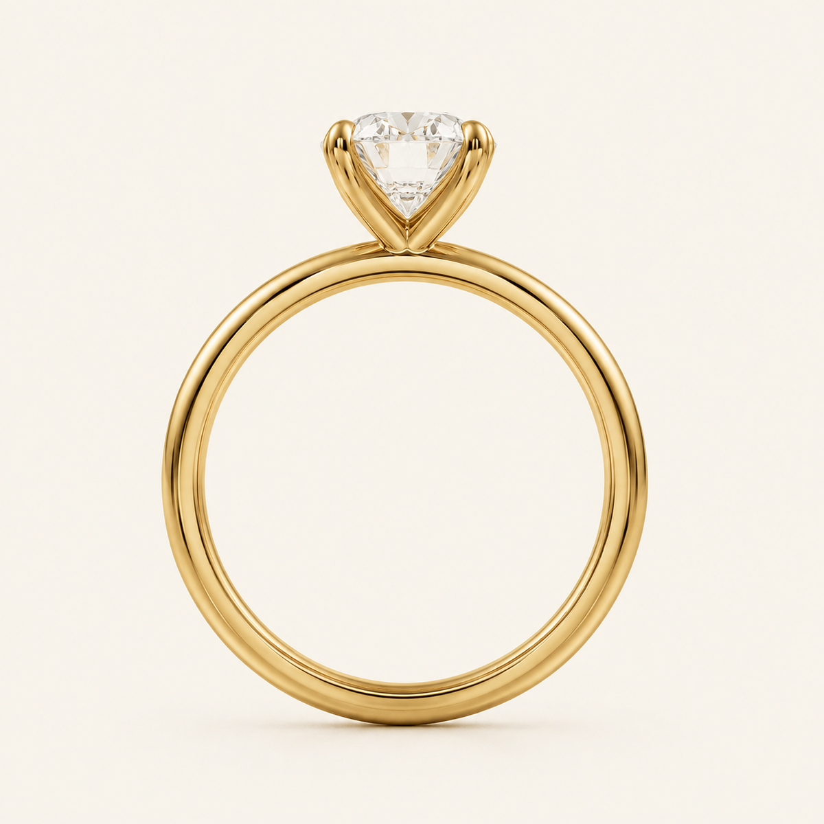 Anillo Solitario Clásico Diamante Óvalo en oro amarillo, vista de perfil