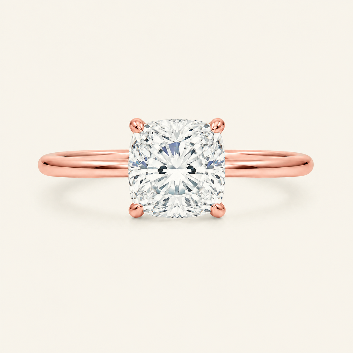 Anillo Pavé En Puntas Diamante Cojín en oro rosado, vista frontal