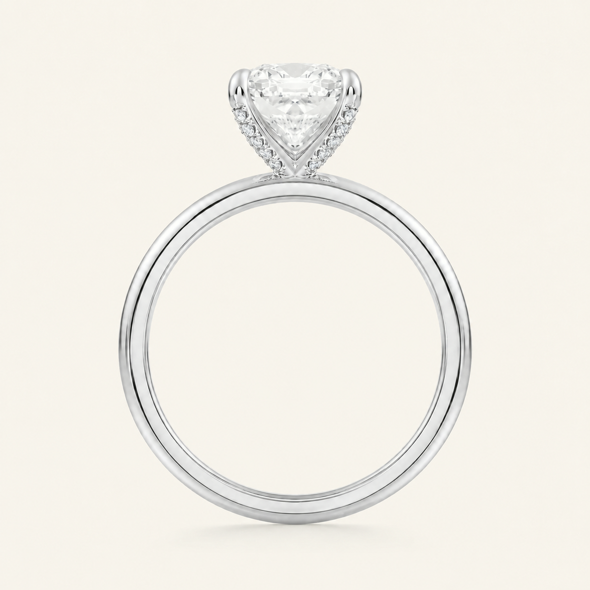 Anillo Pavé En Puntas Diamante Cojín en oro blanco, vista de perfil