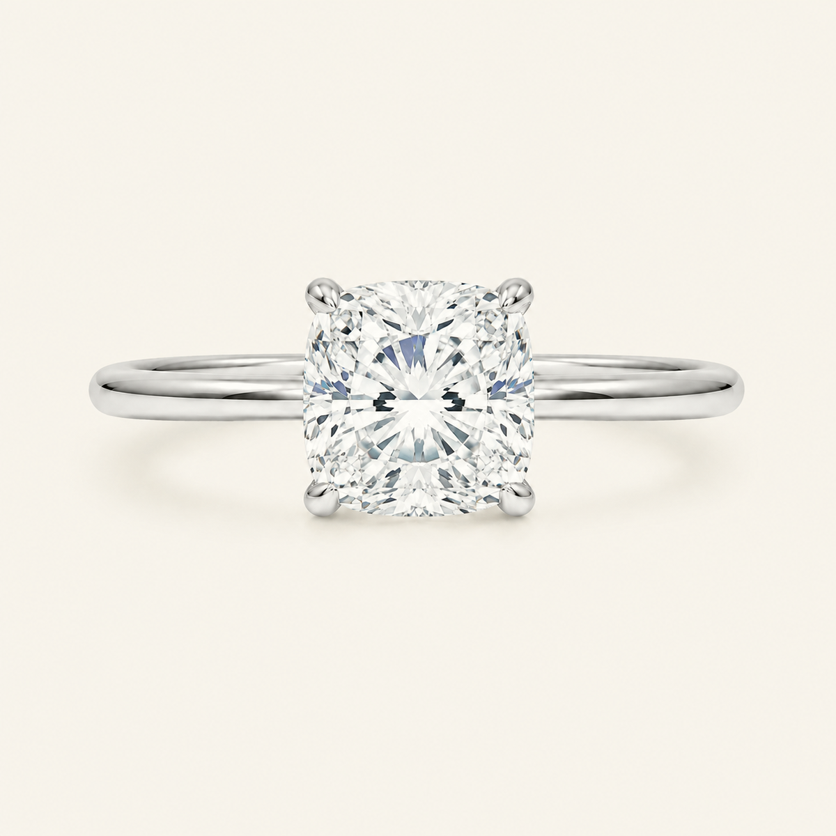 Anillo Pavé En Puntas Diamante Cojín en oro blanco, vista frontal