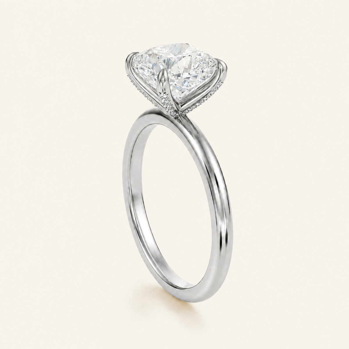 Anillo Pavé En Puntas Diamante Cojín en oro blanco, vista tres cuartos