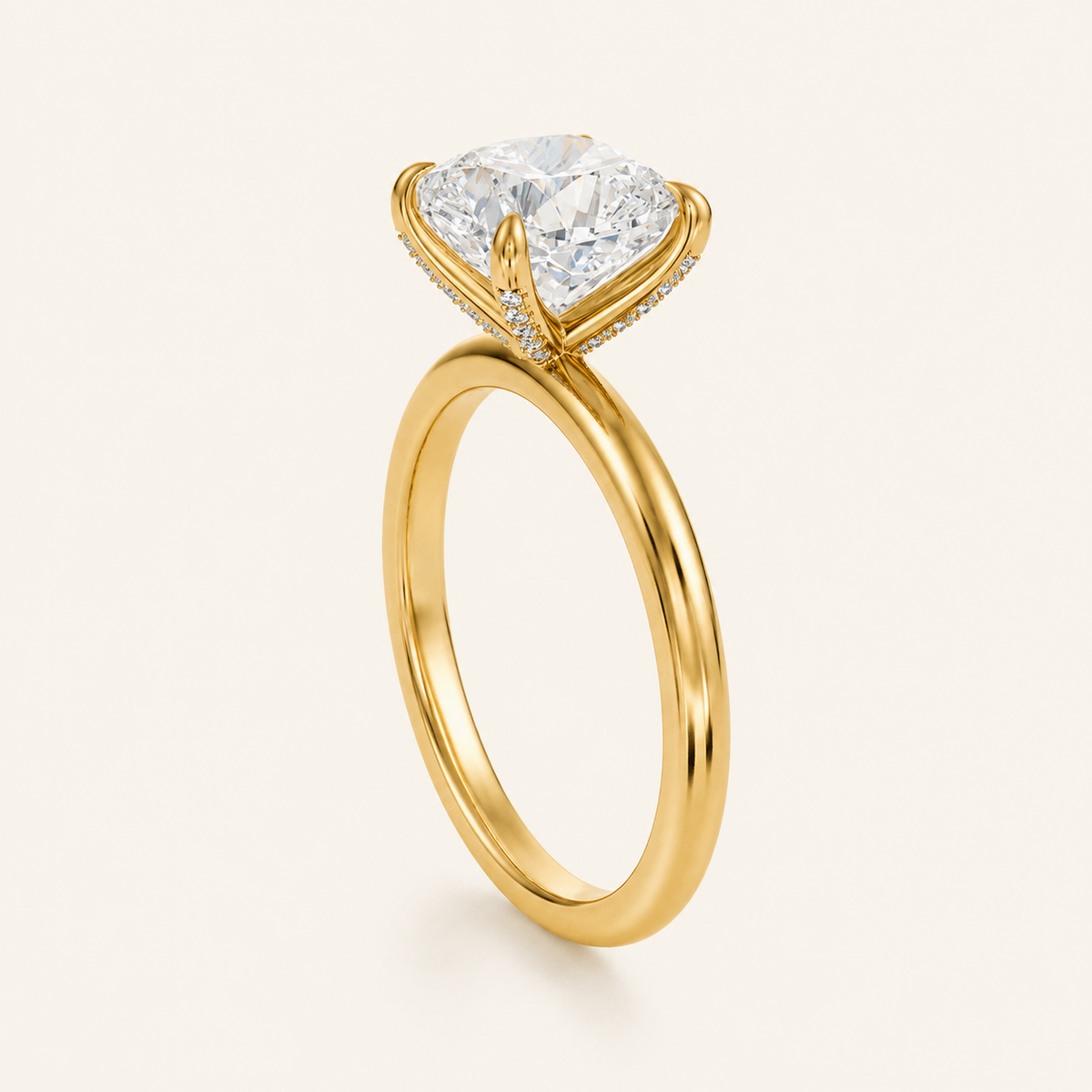 Anillo Pavé En Puntas Diamante Cojín en oro amarillo, vista tres cuartos