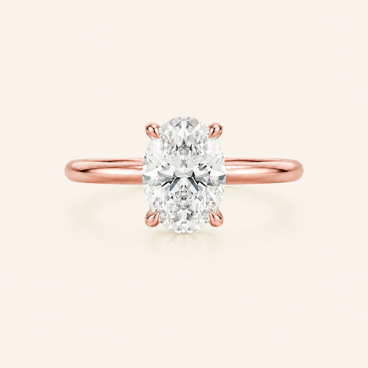 Anillo Pavé En Puntas Diamante Óvalo en oro rosado, vista frontal