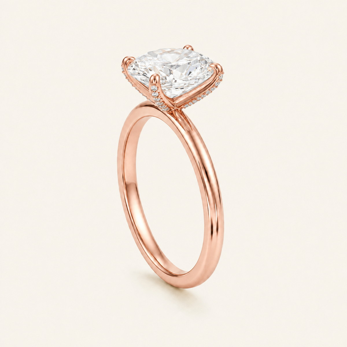 Anillo Pavé En Puntas Diamante Óvalo en oro rosado, vista tres cuartos