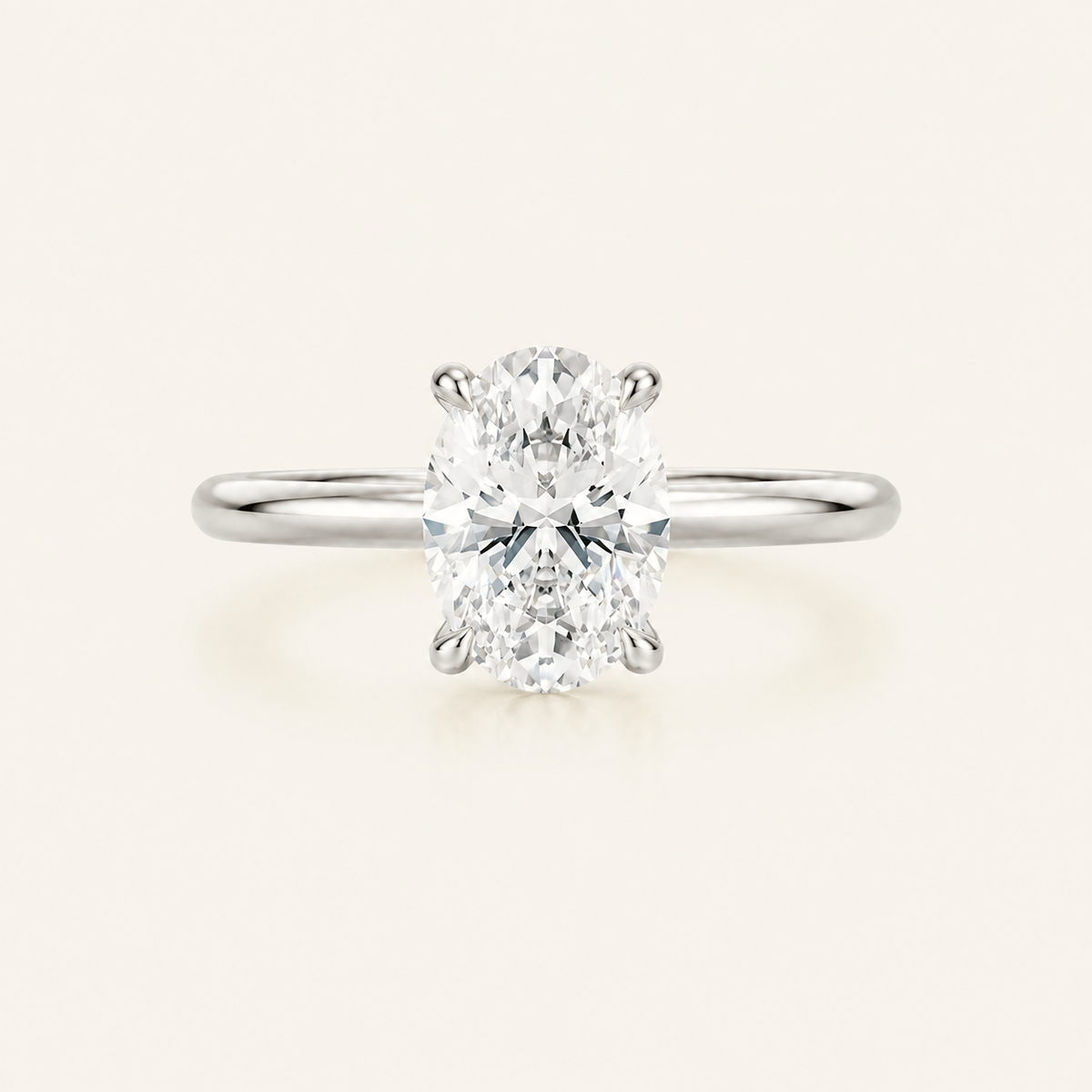 Anillo Pavé En Puntas Diamante Óvalo en oro blanco, vista frontal