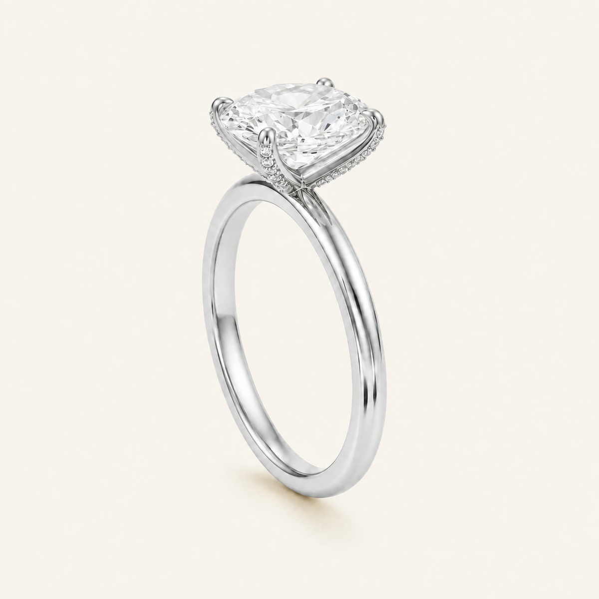 Anillo Pavé En Puntas Diamante Óvalo en oro blanco, vista tres cuartos