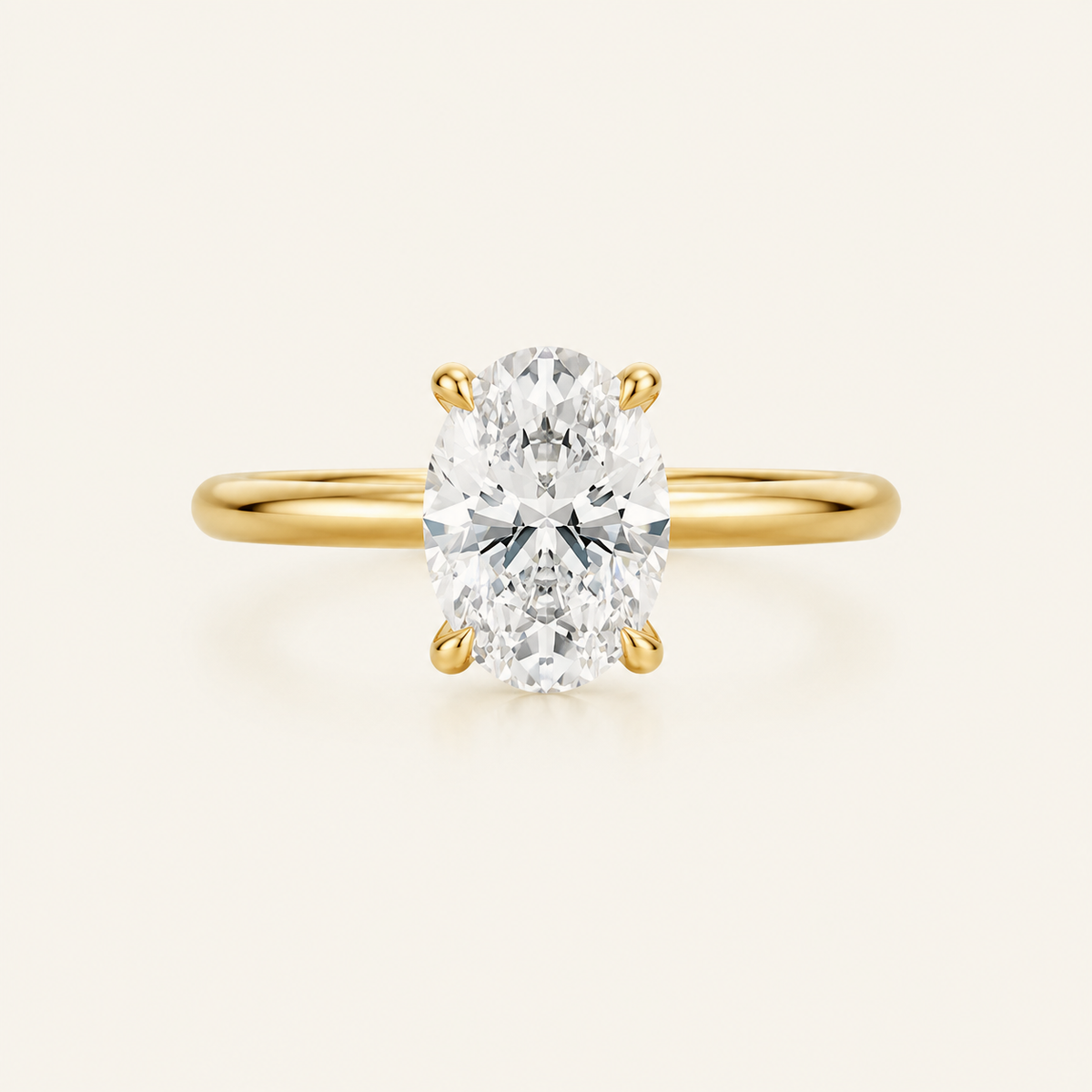Anillo Pavé En Puntas Diamante Óvalo en oro amarillo, vista frontal