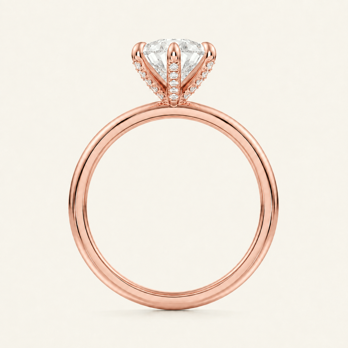 Anillo Pavé En Puntas Diamante Pera en oro rosado, vista de perfil