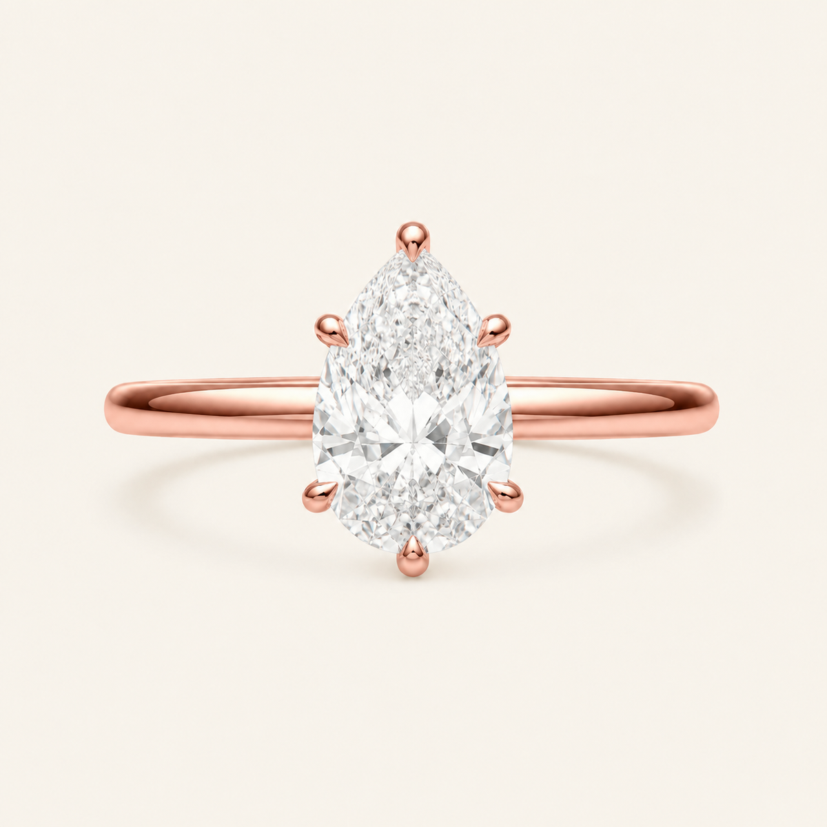 Anillo Pavé En Puntas Diamante Pera en oro rosado, vista frontal