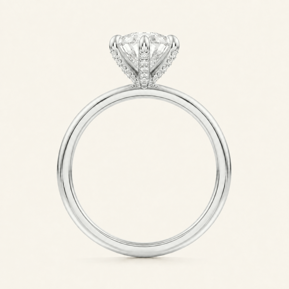 Anillo Pavé En Puntas Diamante Pera en oro blanco, vista de perfil