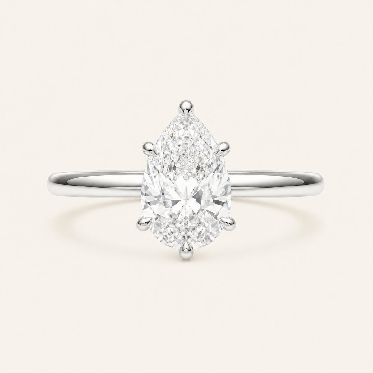 Anillo Pavé En Puntas Diamante Pera en oro blanco, vista frontal