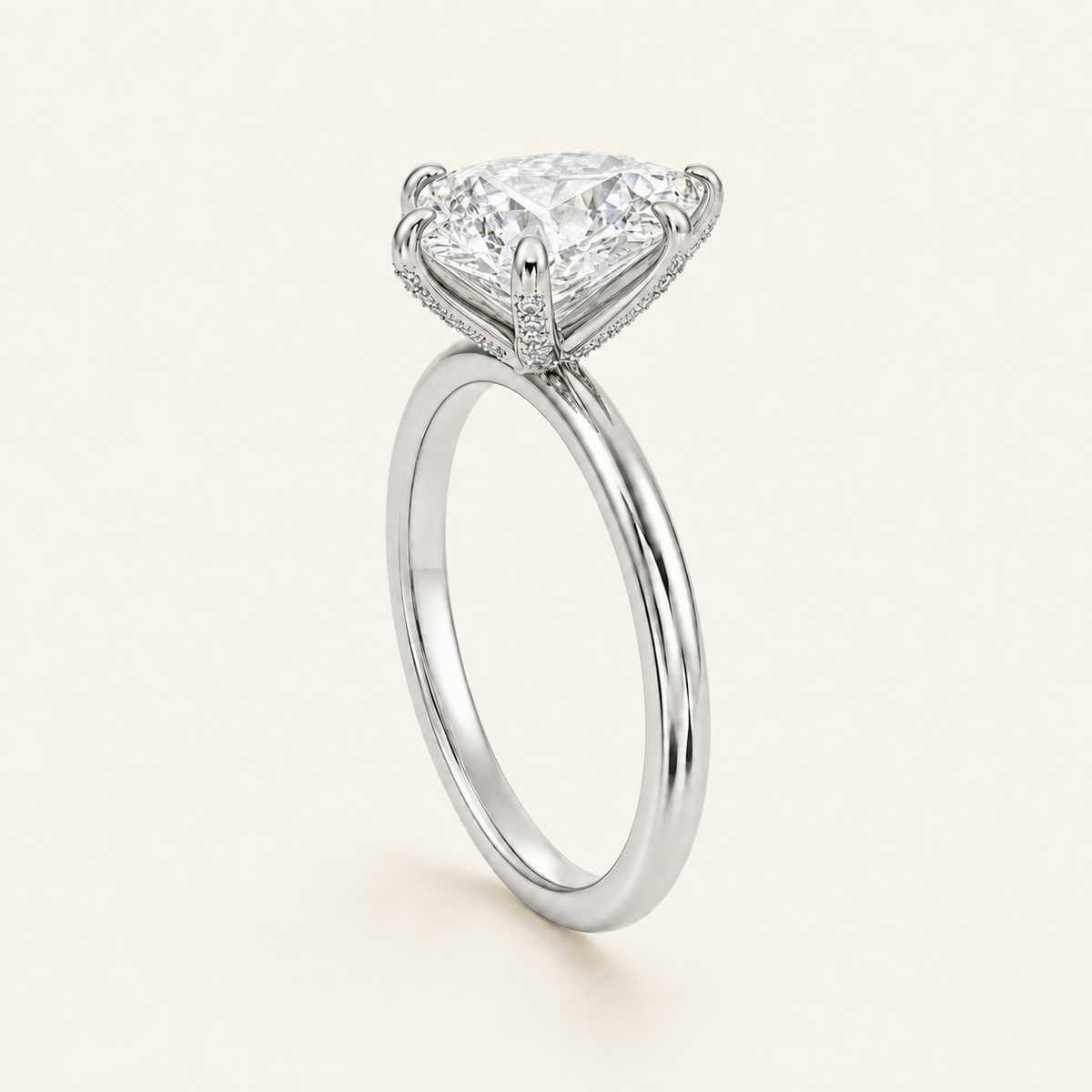 Anillo Pavé En Puntas Diamante Pera en oro blanco, vista tres cuartos