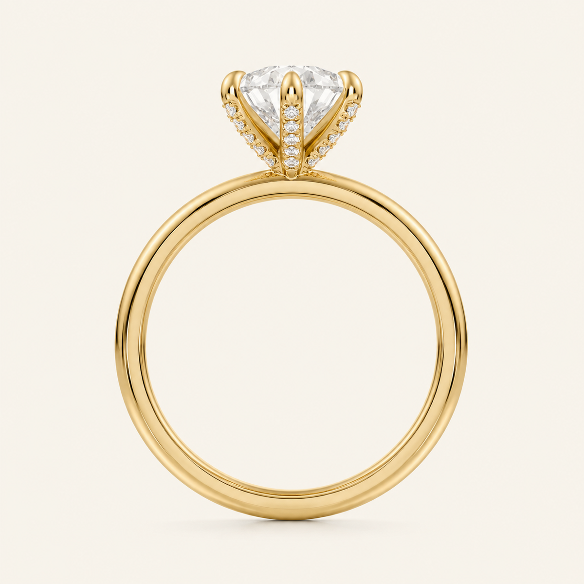 Anillo Pavé En Puntas Diamante Pera en oro amarillo, vista de perfil