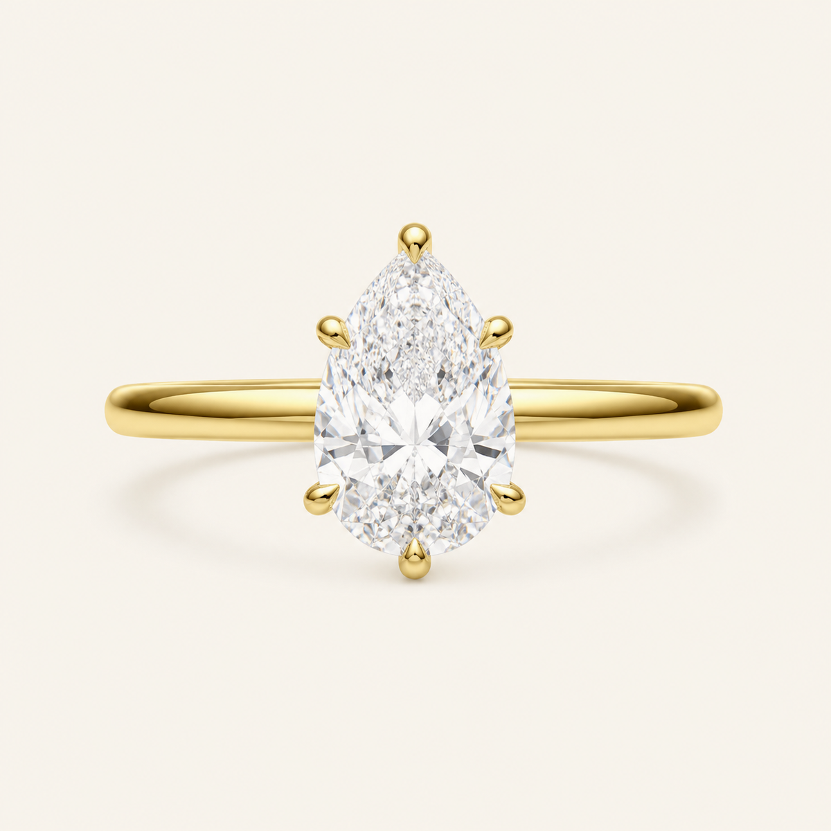 Anillo Pavé En Puntas Diamante Pera en oro amarillo, vista frontal