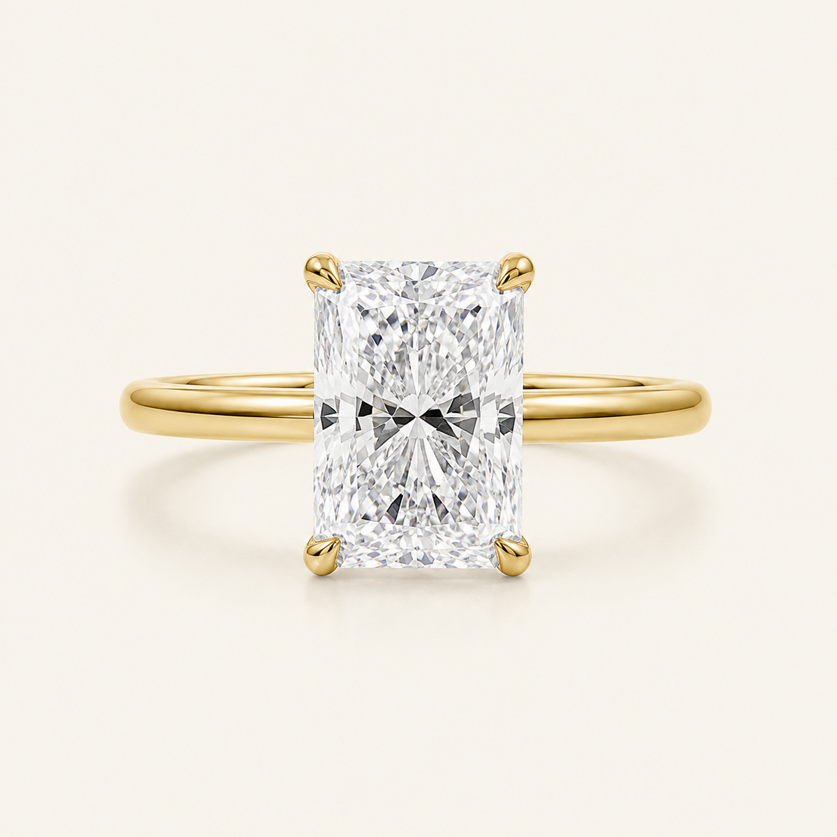 Anillo Pavé En Puntas Diamante Radiante en oro amarillo, vista frontal