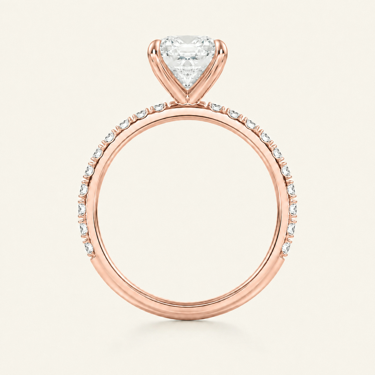 Anillo Pavé Moderno Diamante Cojín en oro rosado, vista de perfil