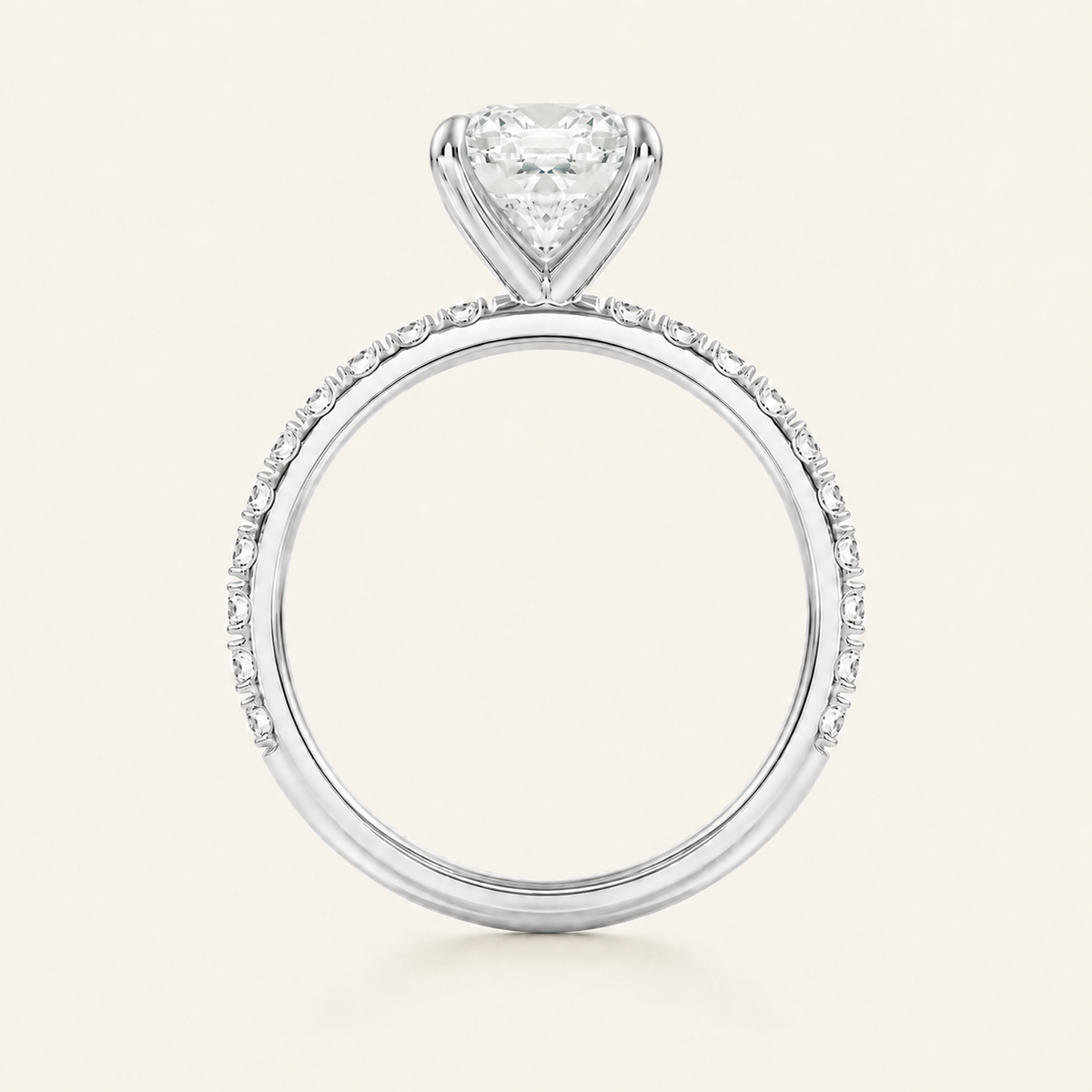 Anillo Pavé Moderno Diamante Cojín en oro blanco, vista de perfil