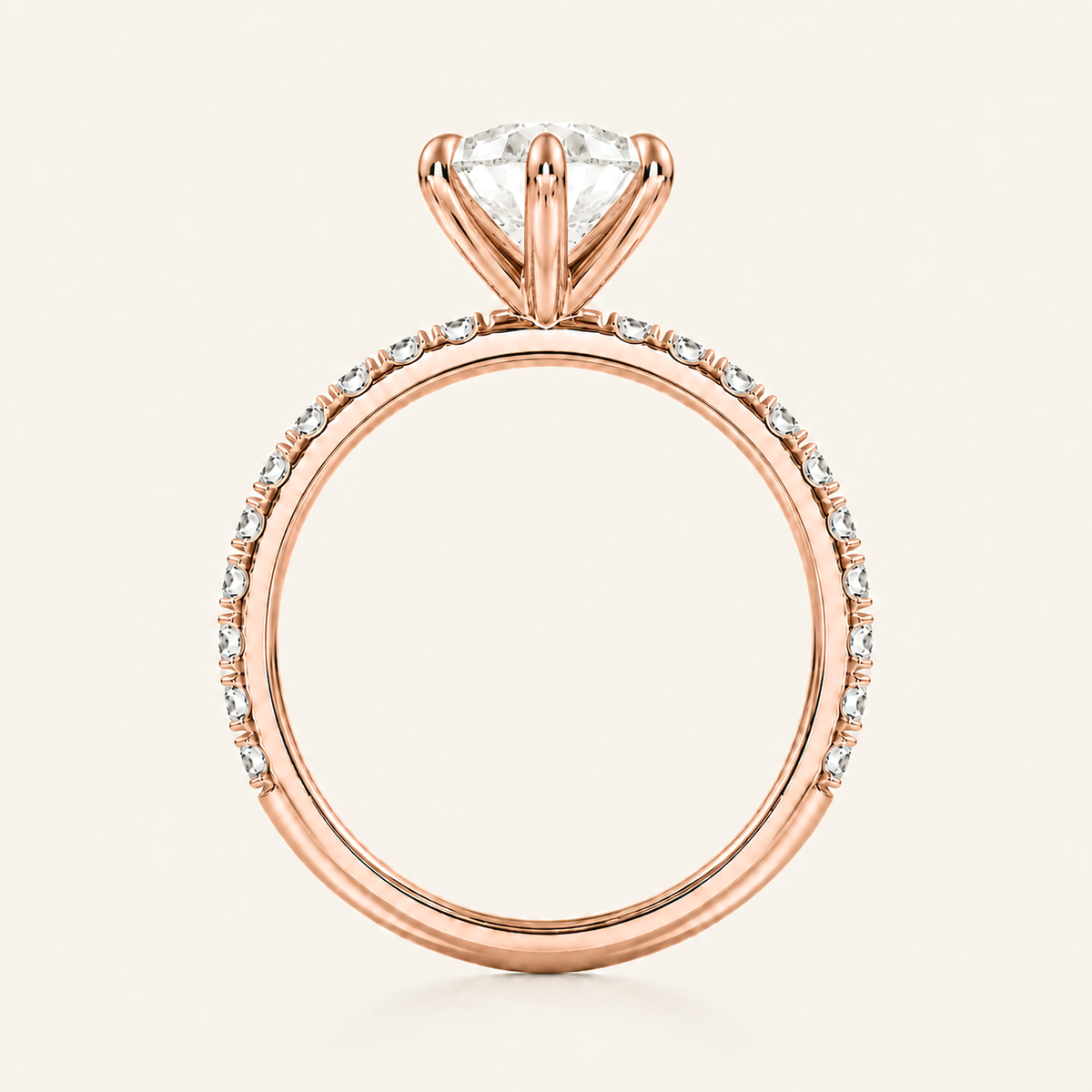 Anillo Pavé Moderno Diamante Pera en oro rosado, vista de perfil