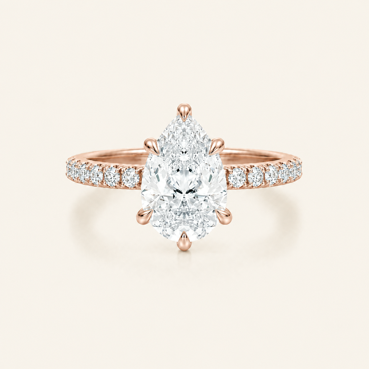 Anillo Pavé Moderno Diamante Pera en oro rosado, vista frontal