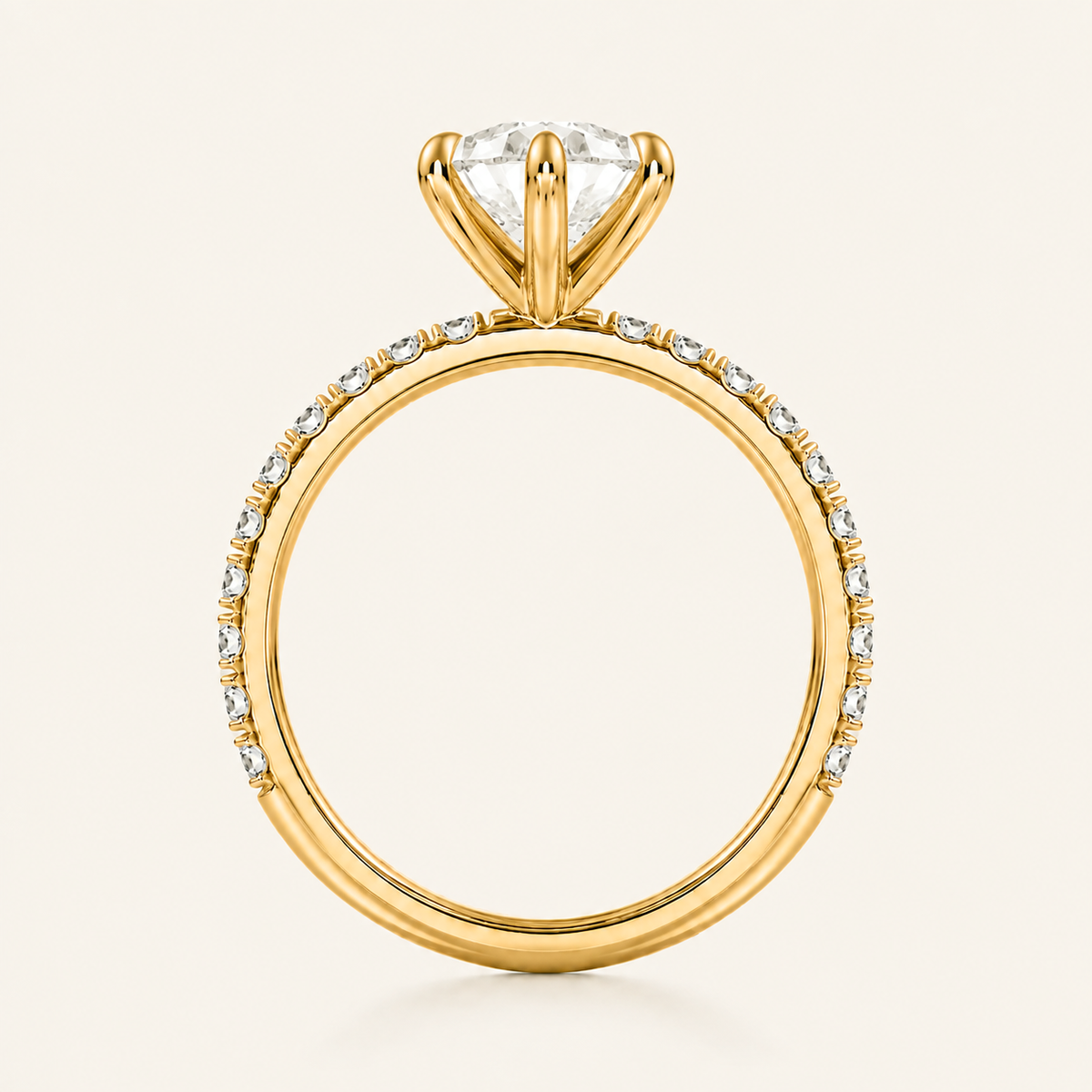 Anillo Pavé Moderno Diamante Pera en oro amarillo, vista de perfil