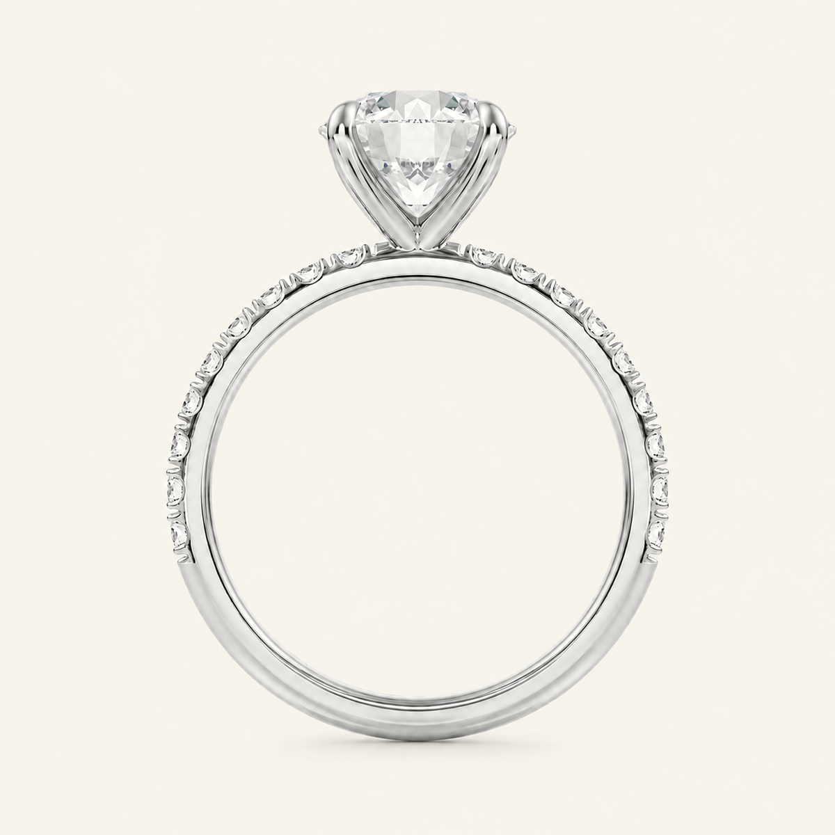 Anillo Pavé Moderno Diamante Redondo en oro blanco, vista de perfil