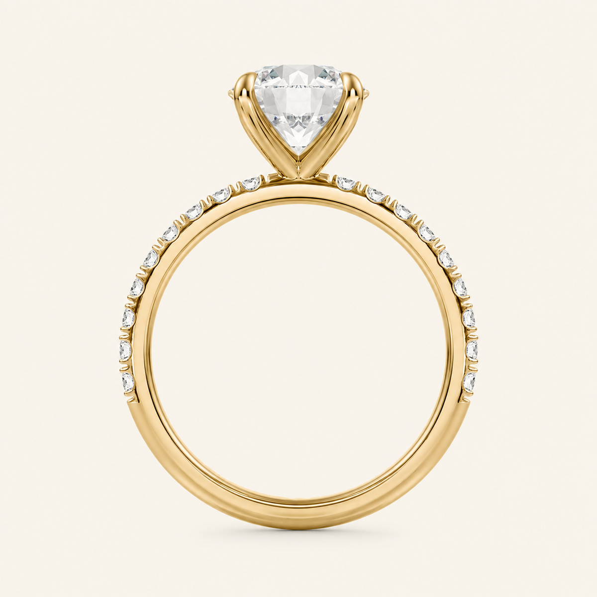 Anillo Pavé Moderno Diamante Redondo en oro amarillo, vista de perfil