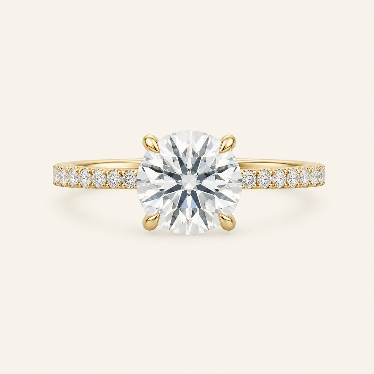 Anillo Pavé Moderno Diamante Redondo en oro amarillo, vista frontal