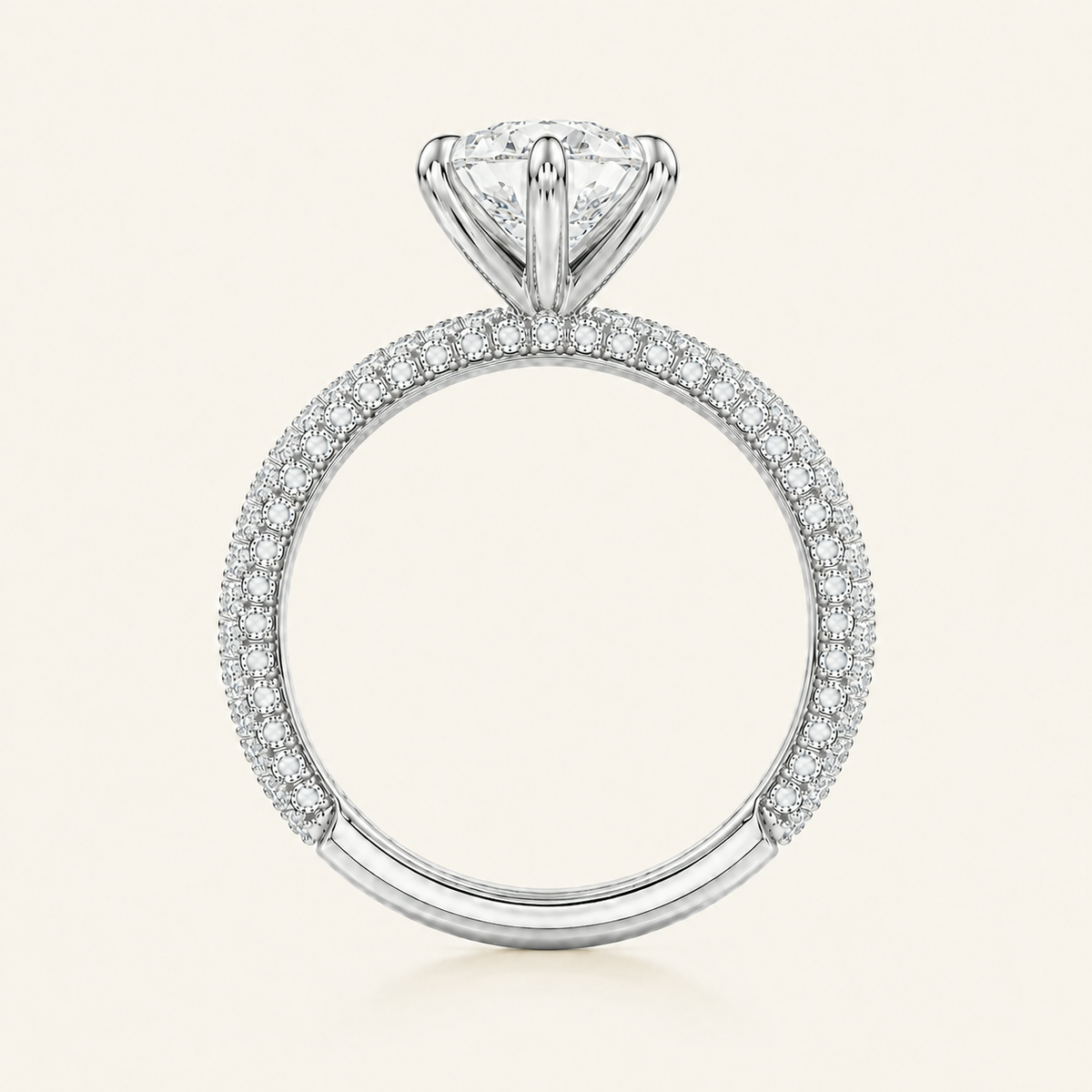Anillo Pavé Trío Diamante Pera en oro blanco, vista de perfil