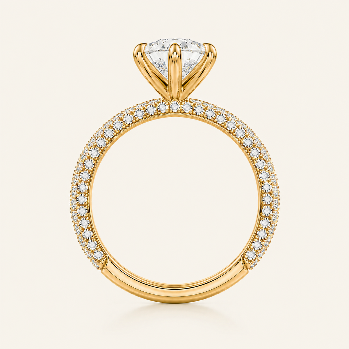Anillo Pavé Trío Diamante Pera en oro amarillo, vista de perfil