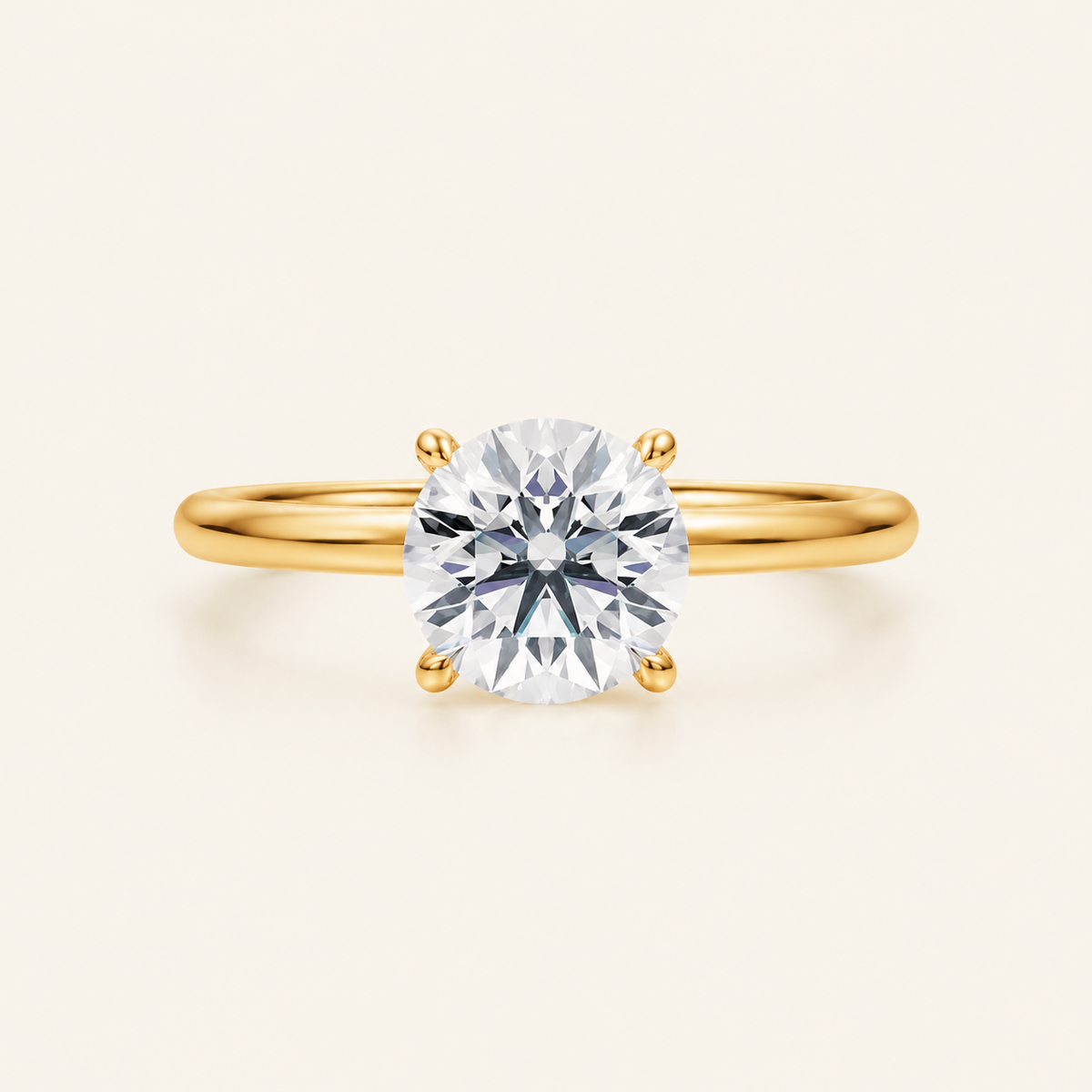 Anillo Solitario Clásico Diamante Redondo en oro amarillo, vista frontal
