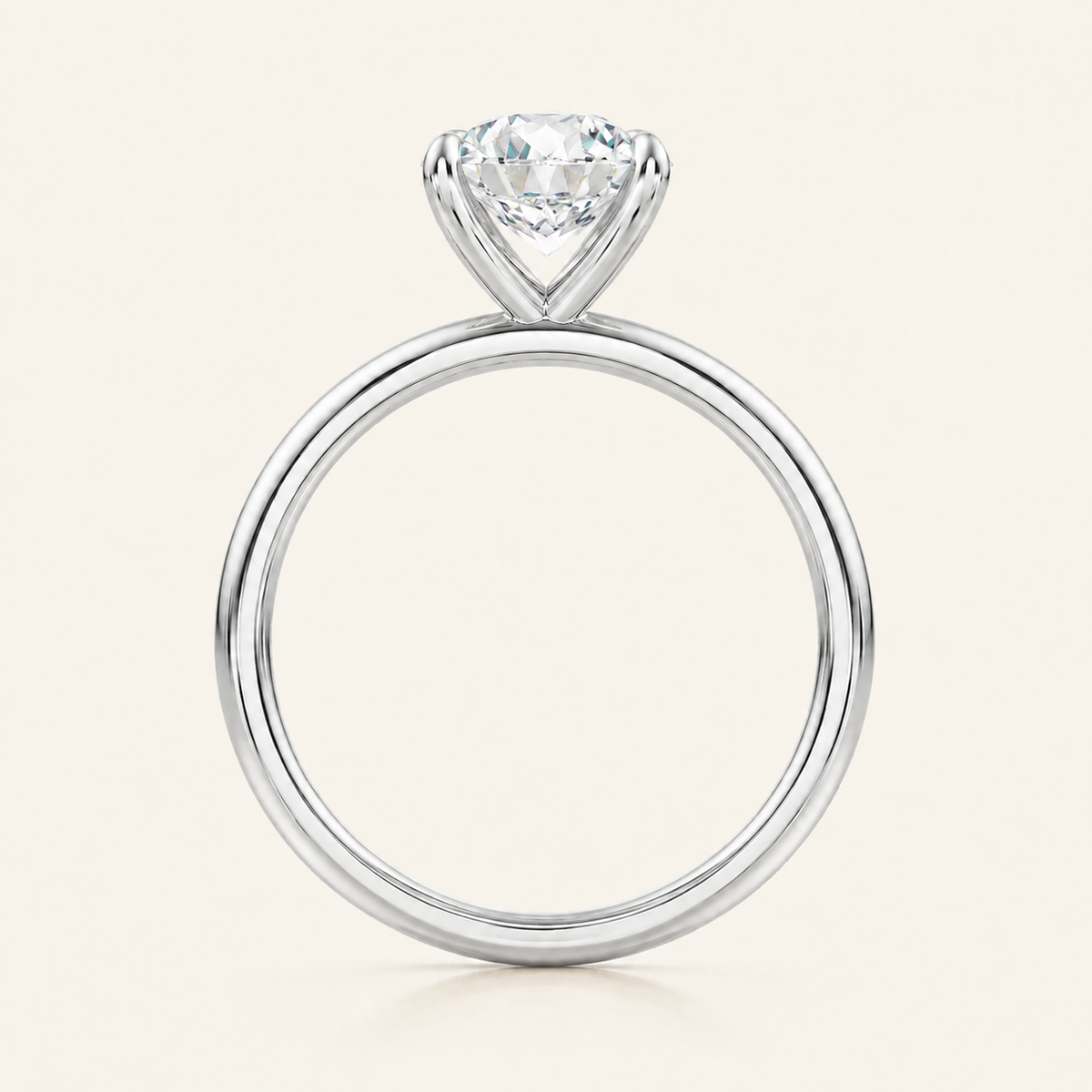 Anillo Solitario Clásico Diamante Redondo en oro blanco, vista de perfil