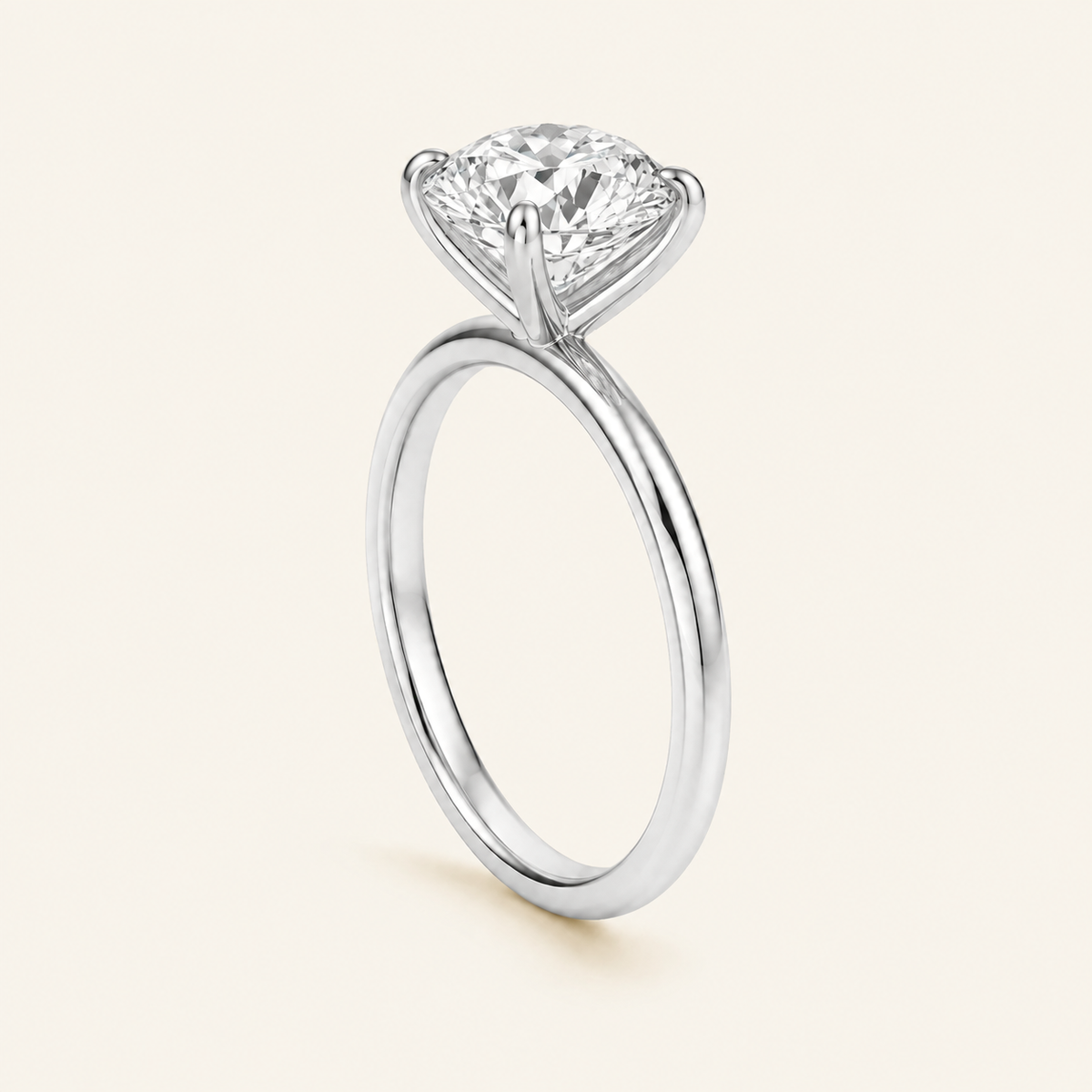 Anillo Solitario Clásico Diamante Redondo en oro blanco, vista tres cuartos
