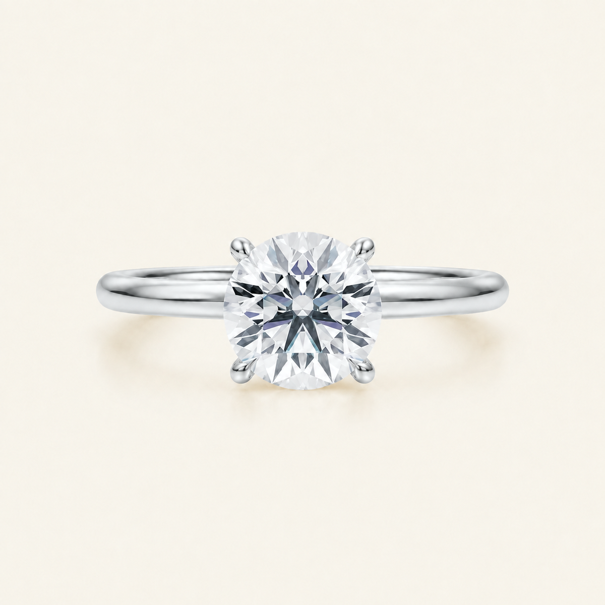 Anillo Solitario Clásico Diamante Redondo en oro blanco, vista frontal
