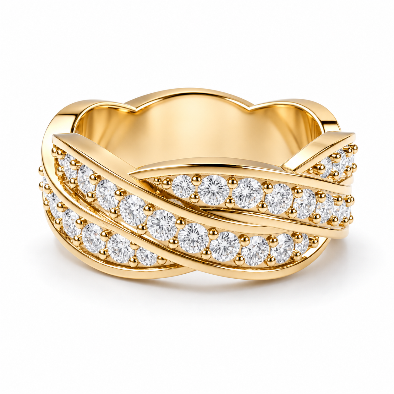 Banda entrelazada en oro y diamantes